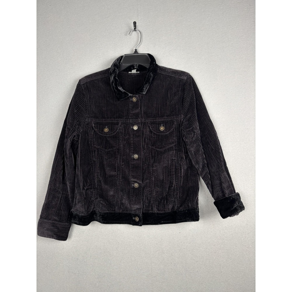 J Jill Jacket Womens Medium Petite Dark Brown Corduroy Velvet Trim Button Front